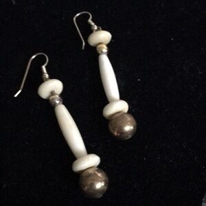 Vintage Faux Ivory & Gold Bead Hanging Earrings